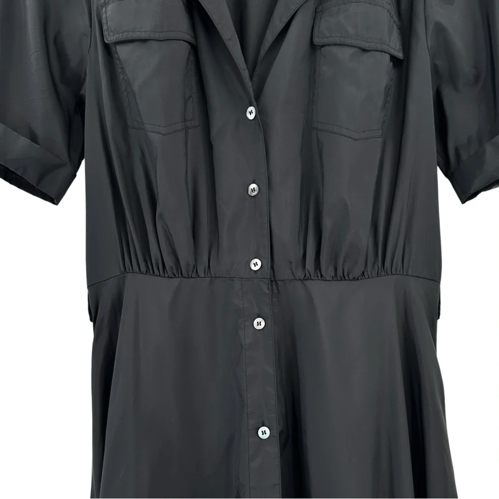 STAUD Millie Black Recycled Nylon Short Sleeve Maxi Shirt Dress Shirtdress sz 6 - Picture 6 of 14